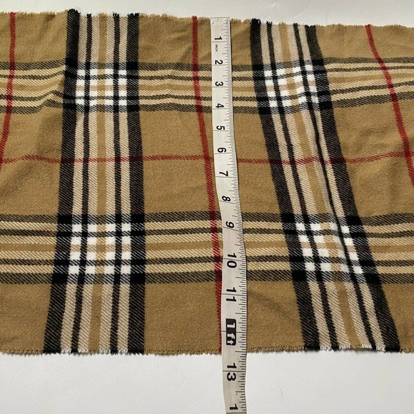 Cashmere Feel Tartan Plaid Fringe Scarf Tan Soft Luxury. 12x64 - Picture 3 of 3